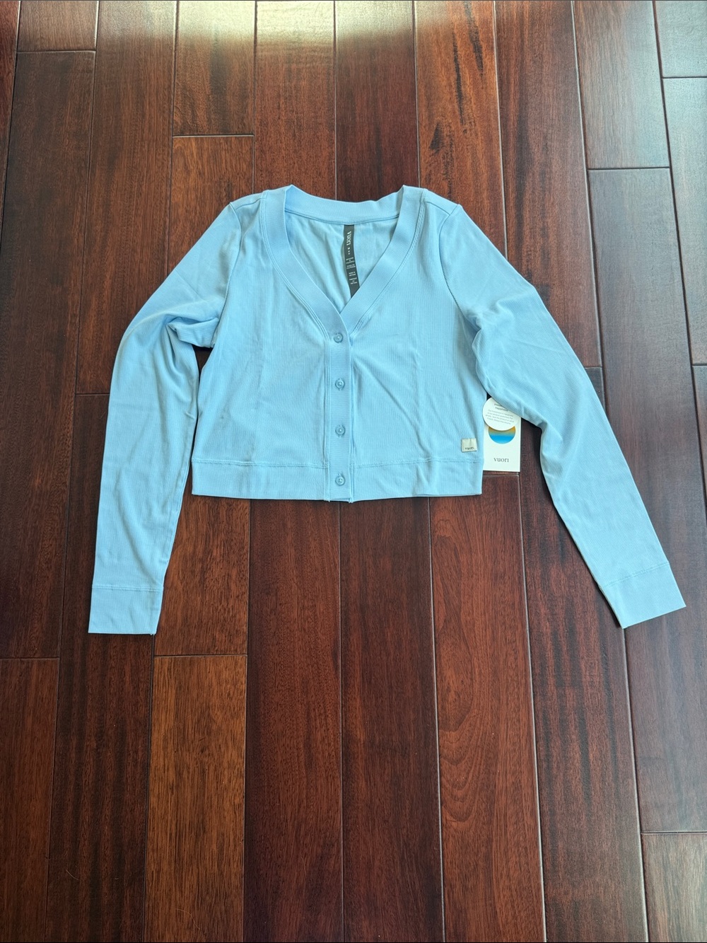 Vuori Sky Blue V-Neck Button Crop Cardigan